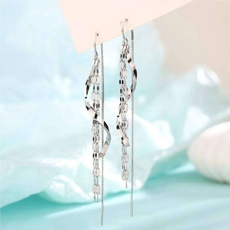 Sam Panda 925 Sterling Silver Wave Fringe Earrings for Women Ear Wire Sequins Romantic Elegant Exquisite Jewelry Gift Dropship