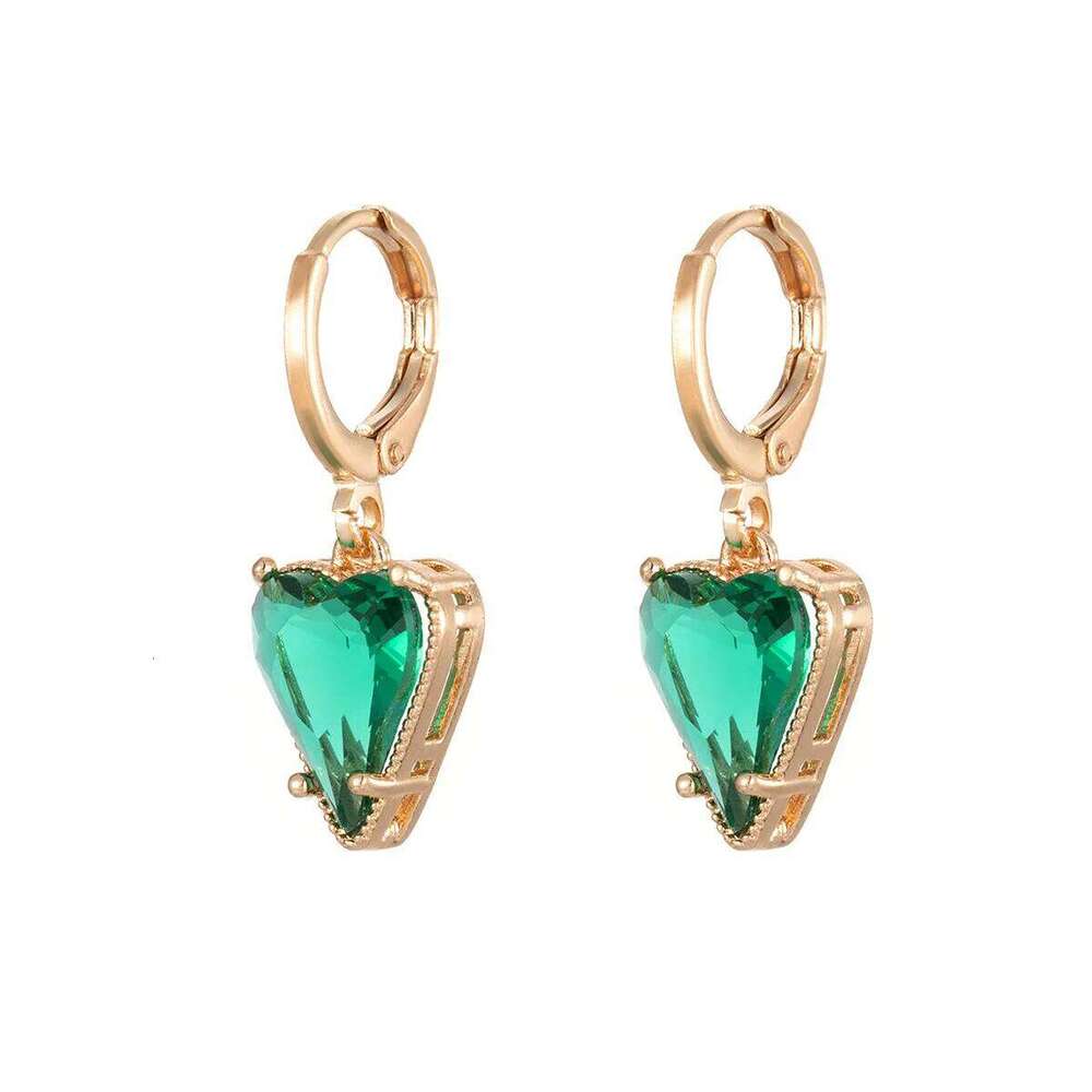 Luxury 925 Sterling Silver Needle Earring Geometric Green Zircon Heart-shaped Fashionable Women's Drop Earrings Jewelry Gift