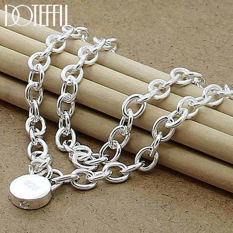 DOTEFFIL 925 Sterling Silver Round Lock Pendant Necklace 18 Inch Chain For Man Women Wedding Engagement Fashion Jewelry