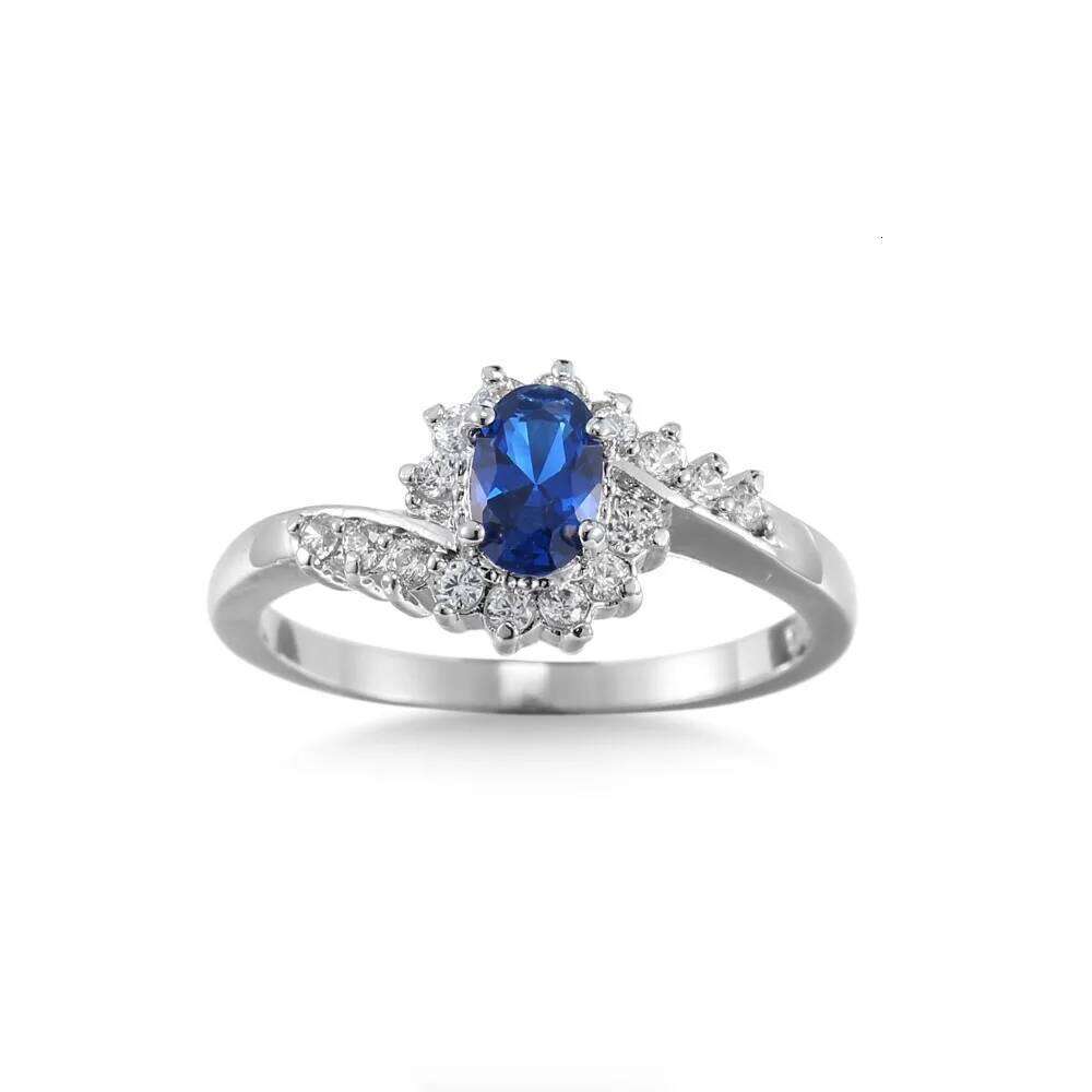 Genuine Silver Color Trendy Wedding Ring Jewelry Blue Cubic Zircon Rings For Women Bridesmaid Gifts