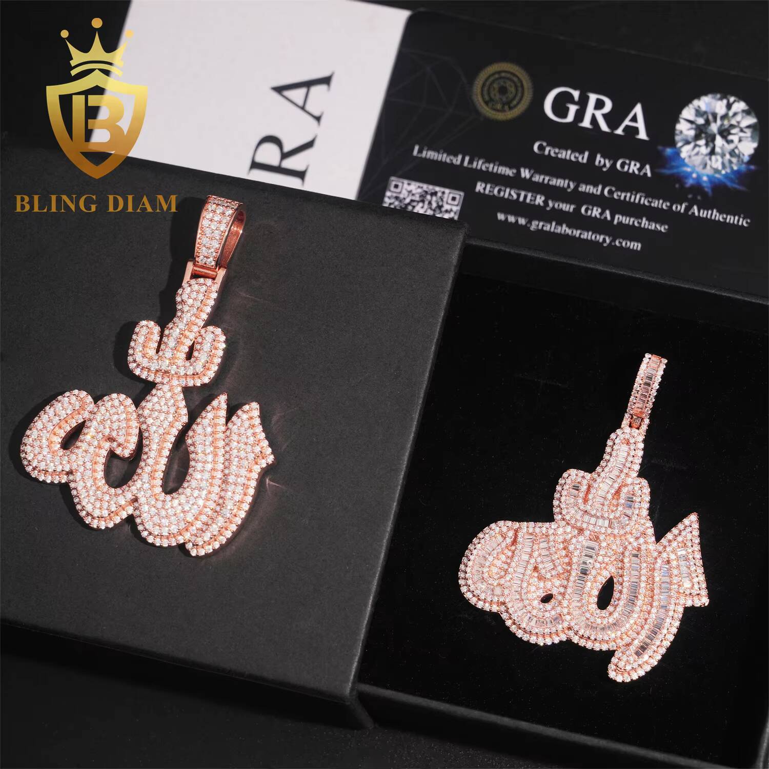 Hip Hop Jewelry Allah Pendant Moissanite Diamond Charm Pendants Baguette Iced Out Rapper Pendant 925 Silver
