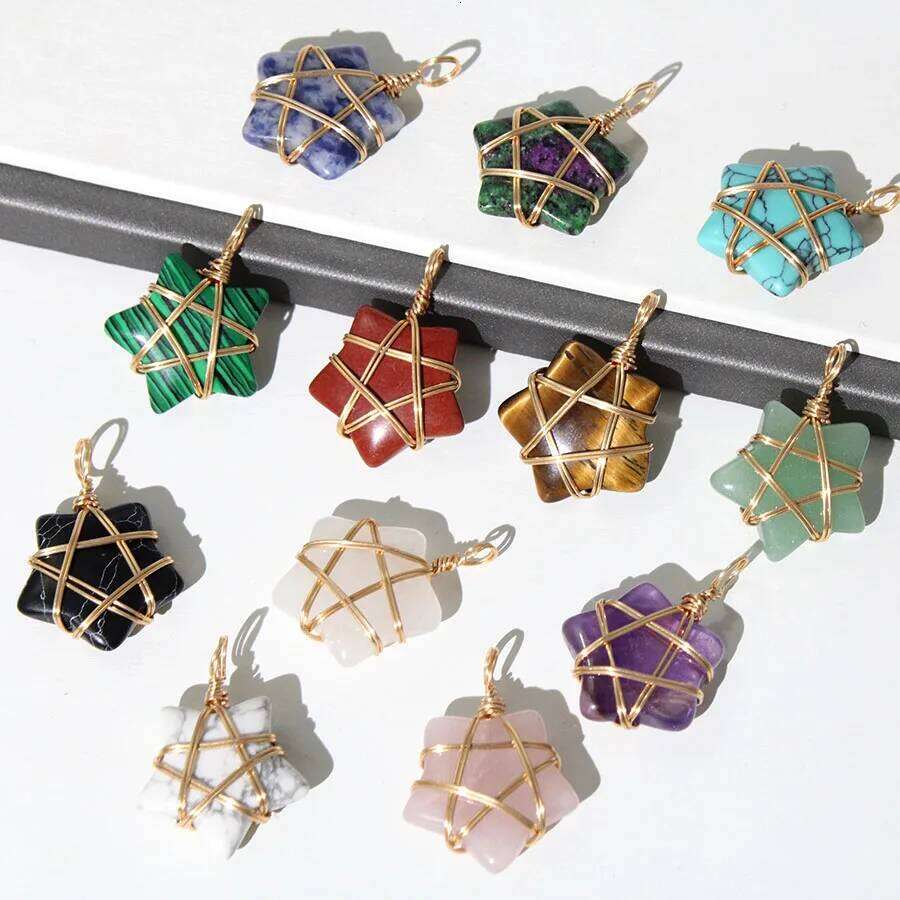 20Pcs Natural Stone Crystal Star Pendant Hand Wired Wrap Gemstone Charm for DIY Necklace Jewelry Making Christmas Gift accessory XJ260106