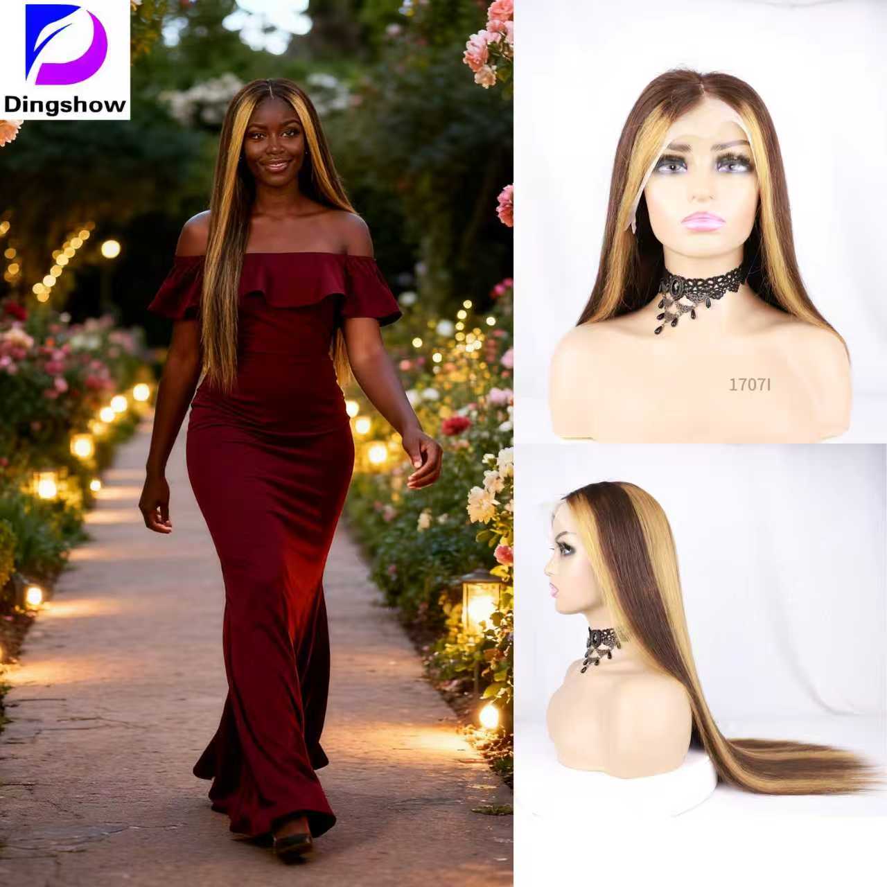 100% real hair wig Sophisticated Ladies Long multicolored Wig with a Soft Silky Feel Made of Genuine Human Hairs Ladies' wig