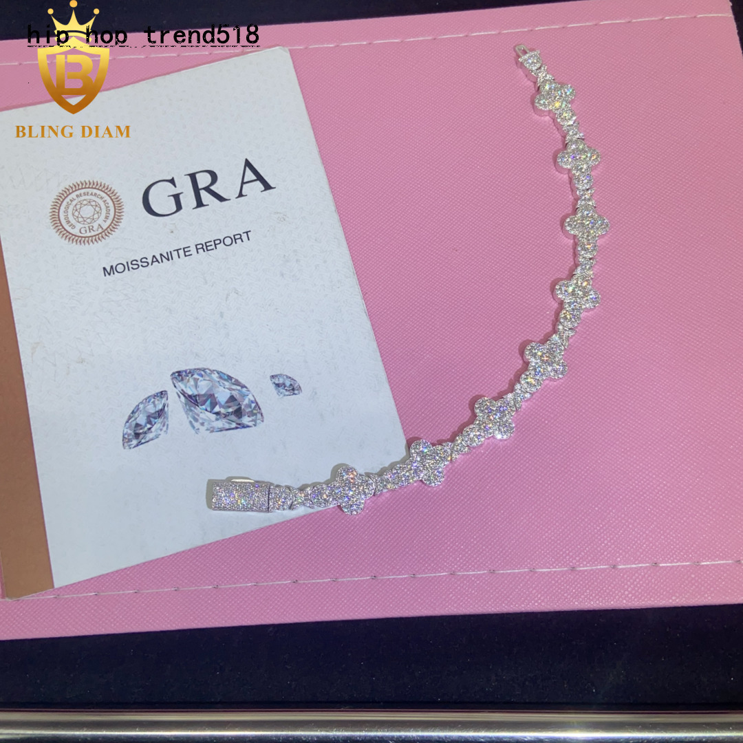 Hot Saling Fashion 10mm 925 Silver Chain Moissanite Cuban Bracelet Men Women Hip Hop Style Pass Diamond Tester GRA Certification