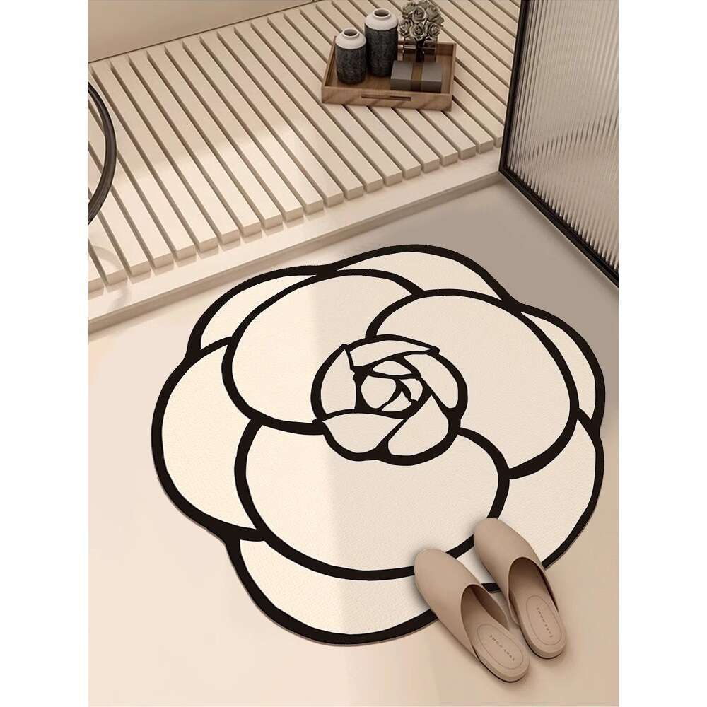 Light Luxury Floral Irregular Absorbent Bath Non-Slip French Camellia Cloakroom Foot Swivel Chair Mat