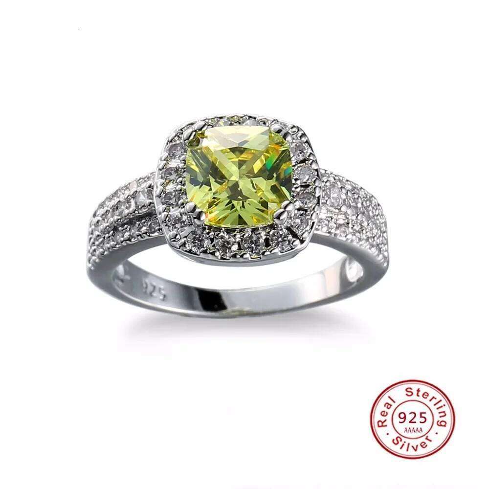 Wholesale Fashion 925 Sterling Jewelry Light Yellow Square CZ for Wedding Bridal Decoration Hot Silver Ring