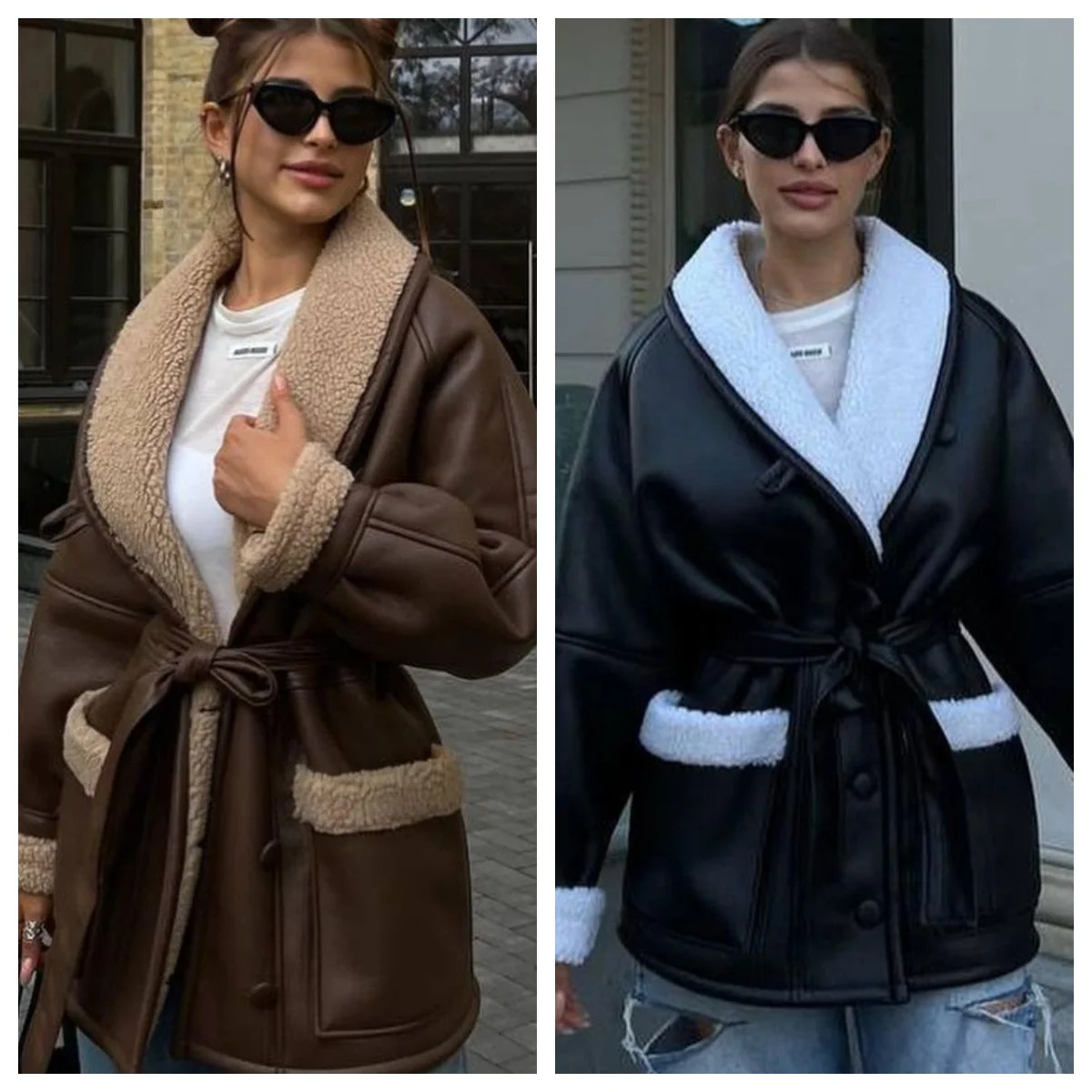 Winter Fur Leather Thick Jacket for Women Shearling Single Breasted Turndown Collar Belts Coat Female Long Sleeve Ouwear 260106
