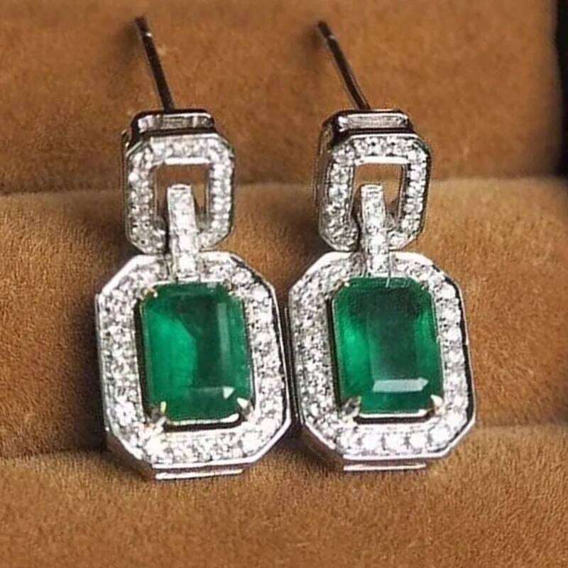 Green CZ Dangle Women Geometric Shaped Designed Lady's Ear Earrings Retro Party Jewelry Anniversary