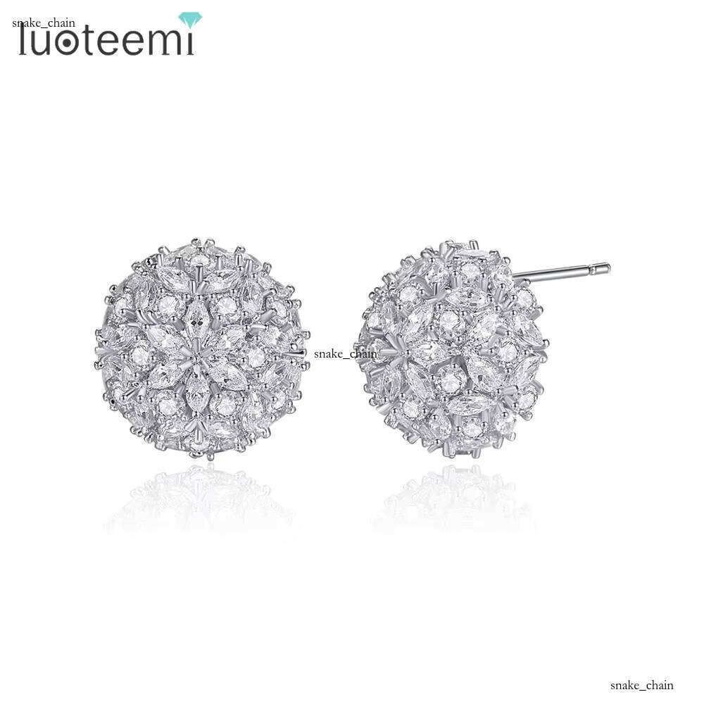 LUOTEEMI Ball Cubic Earrings VVS Moissaniteia Flower Studs for Women Elegant