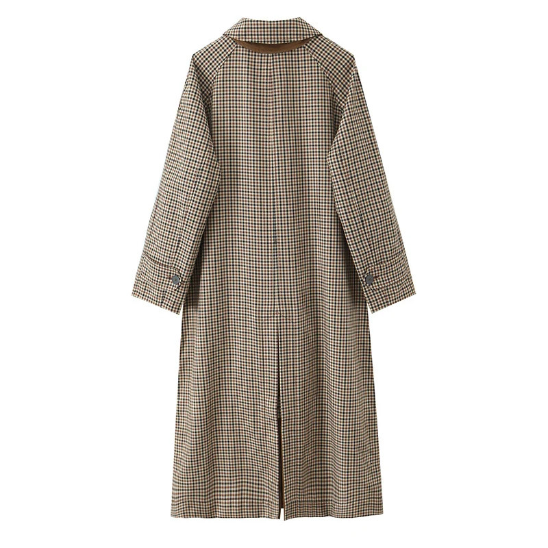 Double Sided Plaid Long Jackets For Women Single Breasted Sleeve Commute Street Female Trench Coat 2025 Autumn Chic Outwear 260106