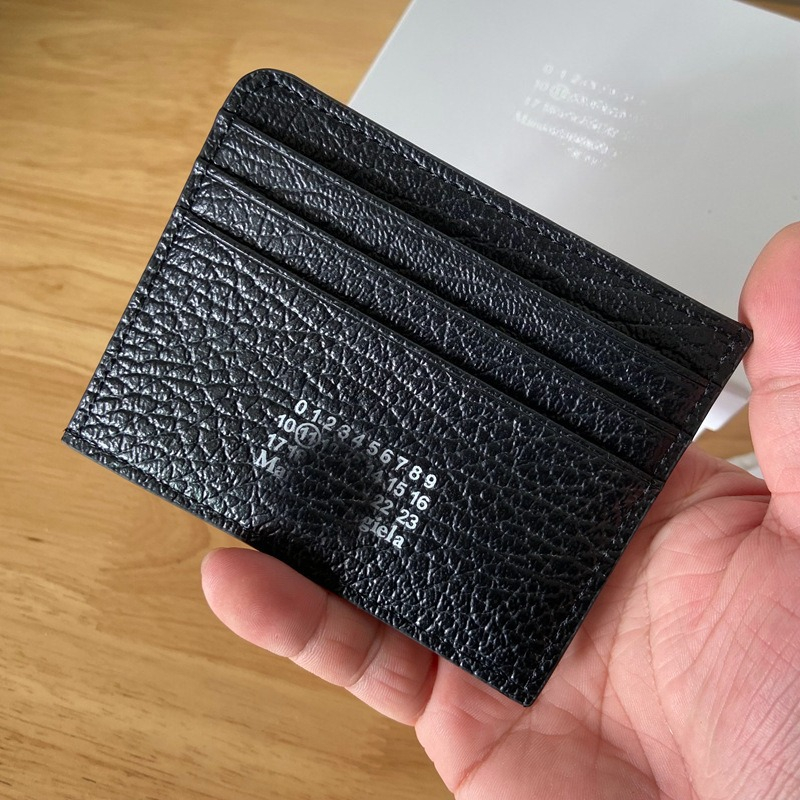MMM Card Holders with Four Corner Stitching Black Leather Wallet Card Clip with Box