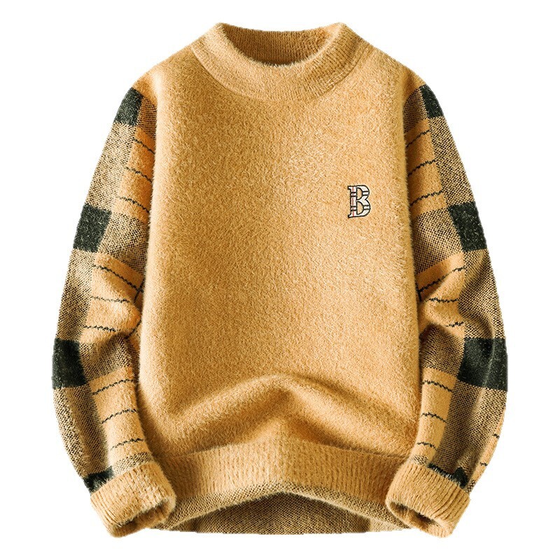 2026 Half-neck Sweater For Men - Fall/winter Multi-color Embroidery Underwear With Center-back Collar And Slim Fit Knitted Shirt - Thick Striped Botto