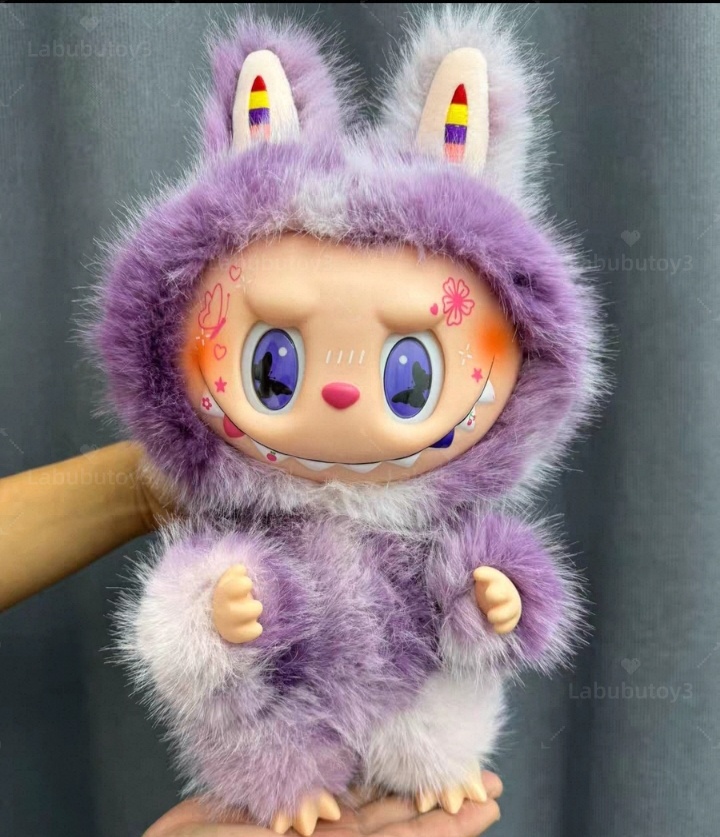The Monsters 38Cm Purple Labubu Plush Doll Zimomo Angel With Vinyl Face Colourful Fur For Gifts