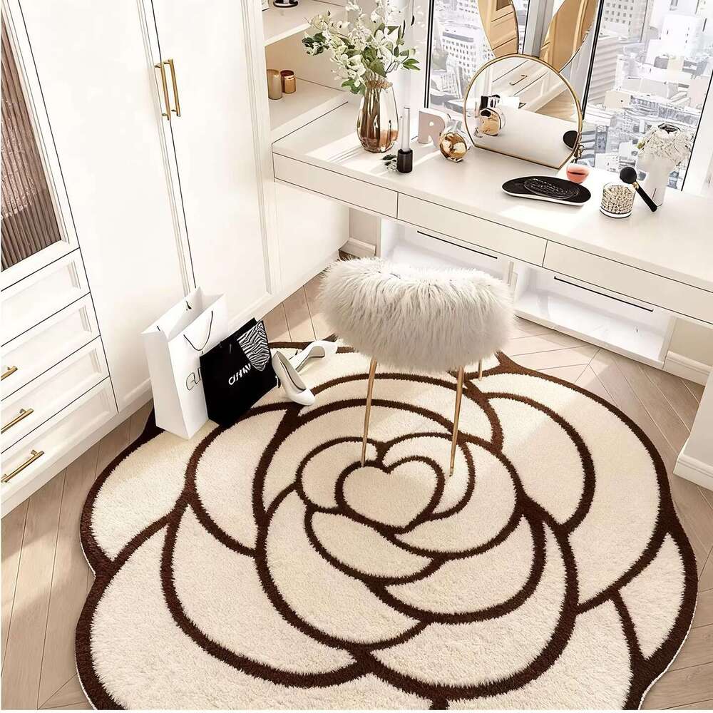 Light Luxury High-End Camellia Imitation Cashmere Floor Mat Bedroom Cooling Easy Care Bedside Rug Cloakroom Decorative Carpet