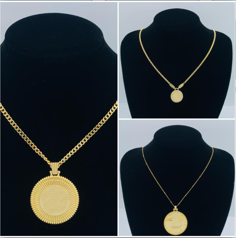 Vintage Punk Gold-plate Thick Chain Head Portrait Coin Pendant Necklace Women Fashion Multilevel Geometric Hip Hop Gothic Jewelry NNF987