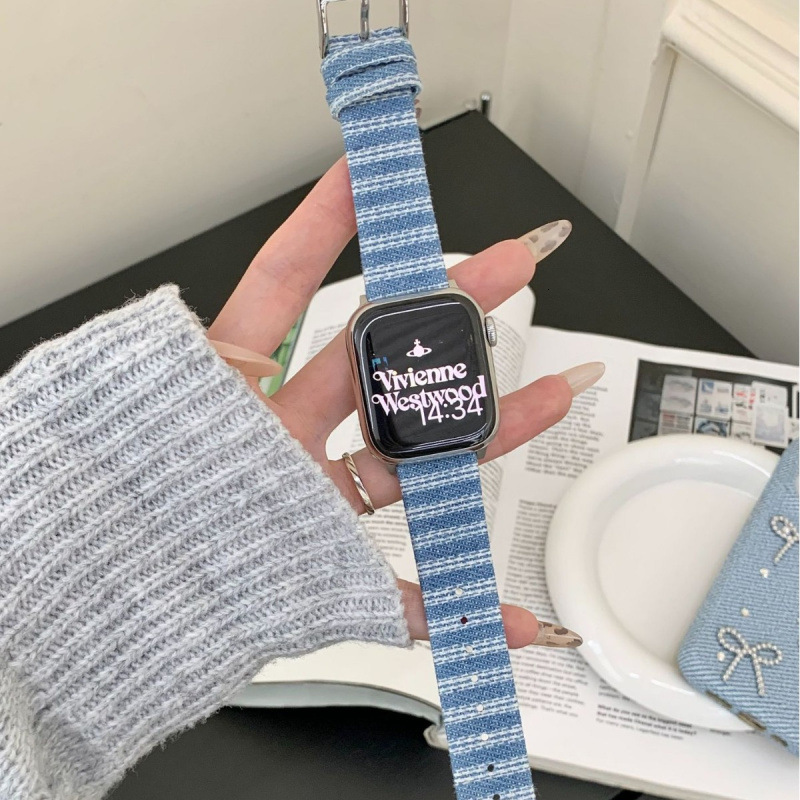 Suitable for Apple Watch 11 Band iWatch Series 10 9 8 7 6 SE Striped Denim Strap Ultra