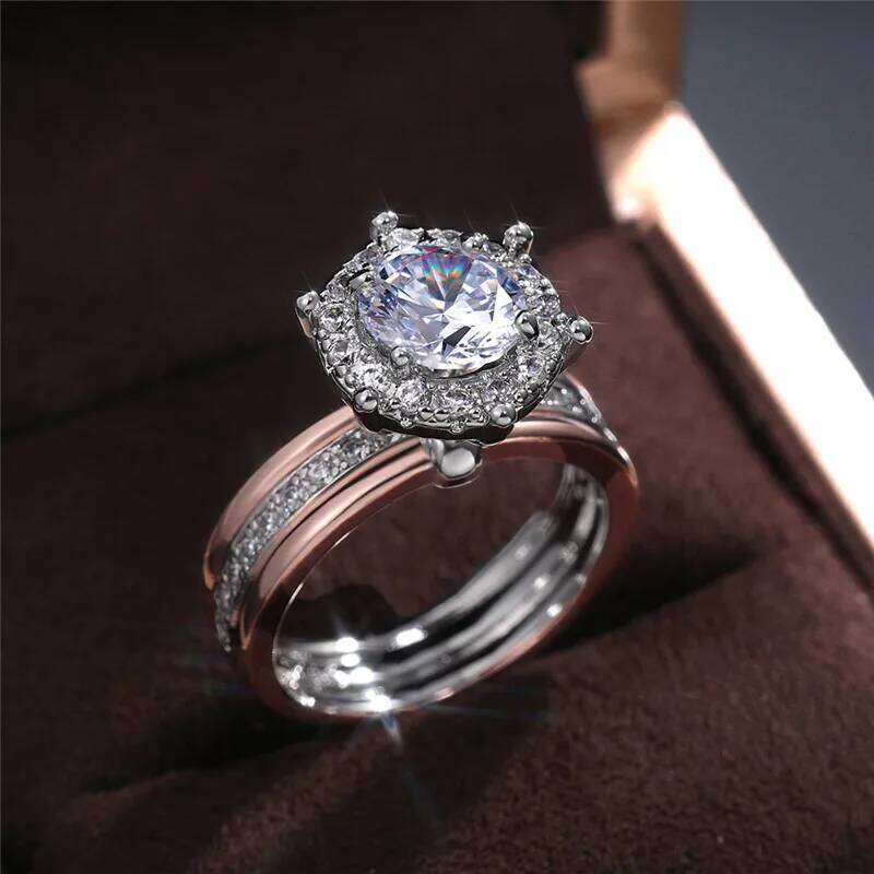 Classic Silver Color Bridal Engagement Wedding Rings AAA Dazzling Cubic Zirconia Hot Sale Timeless Style Female Jewelry