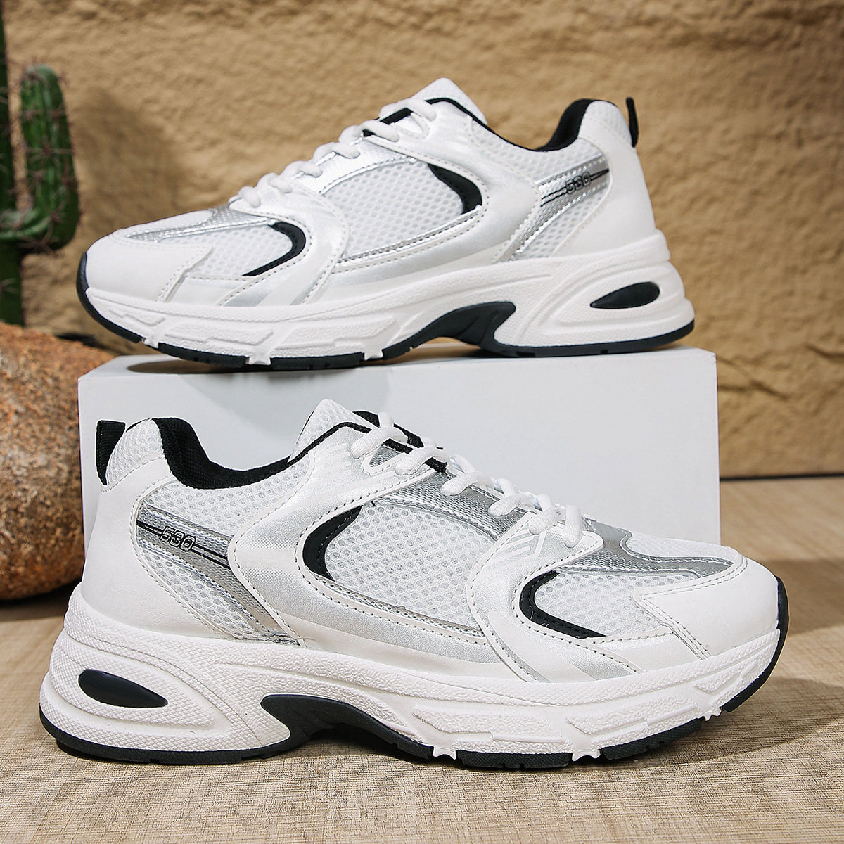 Free shipping 2026 hot luxury Sports Shoes Lightweight Chunky Black & White Sneakers - Cushioned for Comfort