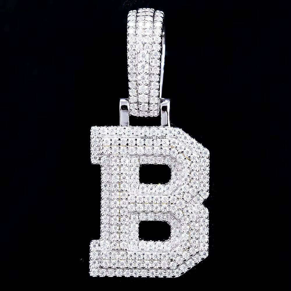 925 Silver Hip-Hop Letter B Pendant with VVS Siliconite Moissanite GRA Certificate Iced Fashion Charm Jewelry