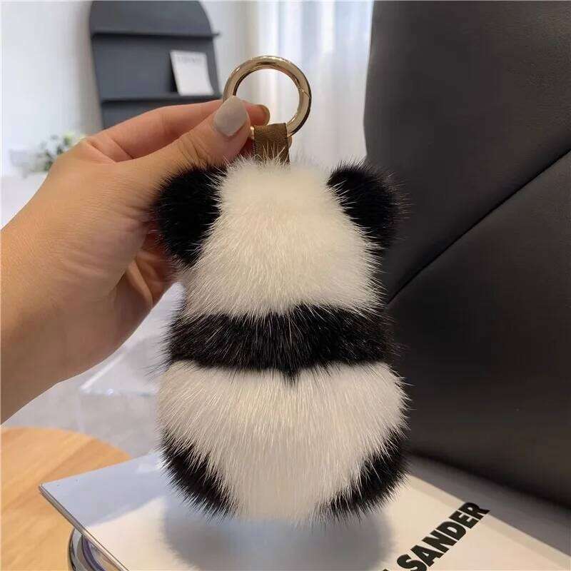 Pompom Panda Key Ring Women,Adorable Bag Charms Purse Accessories Handbags, Car keychain, Gift for Girlfriend XJ260106