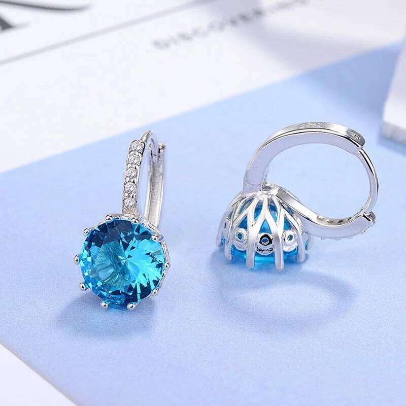 Fashion Round Shape Colorful AAA Cz Earrring 925 Silver Needle Statement Wedding Stud Earrings Women Bridal Party Jewelry