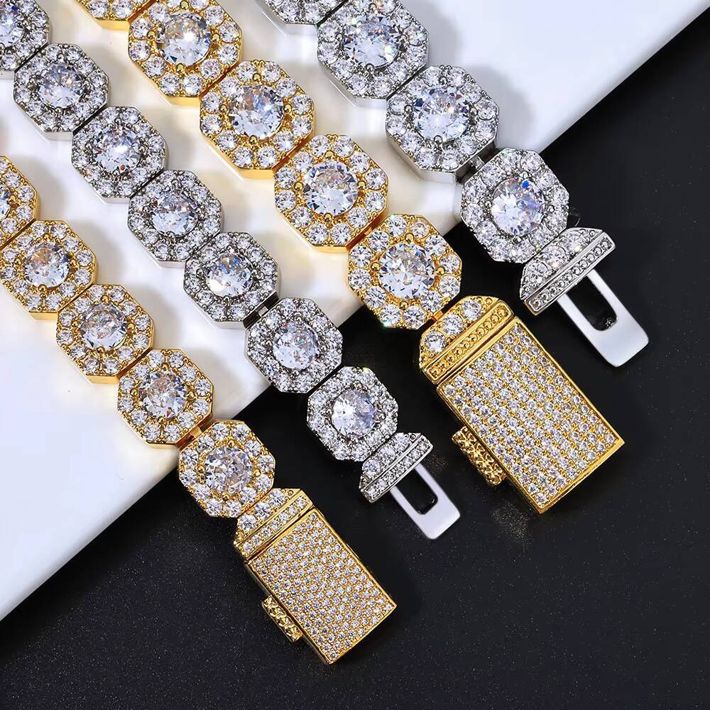 Wholesale 12mm 925 Silver Hip Hop Tennis Bracelet Unisex 18K Gold Plated VVS Moissanite Clustered Iced Chain for Certified