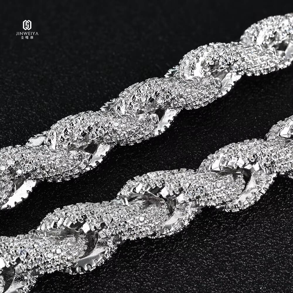 Iced Out Man 8mm 925 Silver Moissanite Rope Chain Gra Certificate Hip Hop Pass Tester Diamond Twist Moissanite Necklace