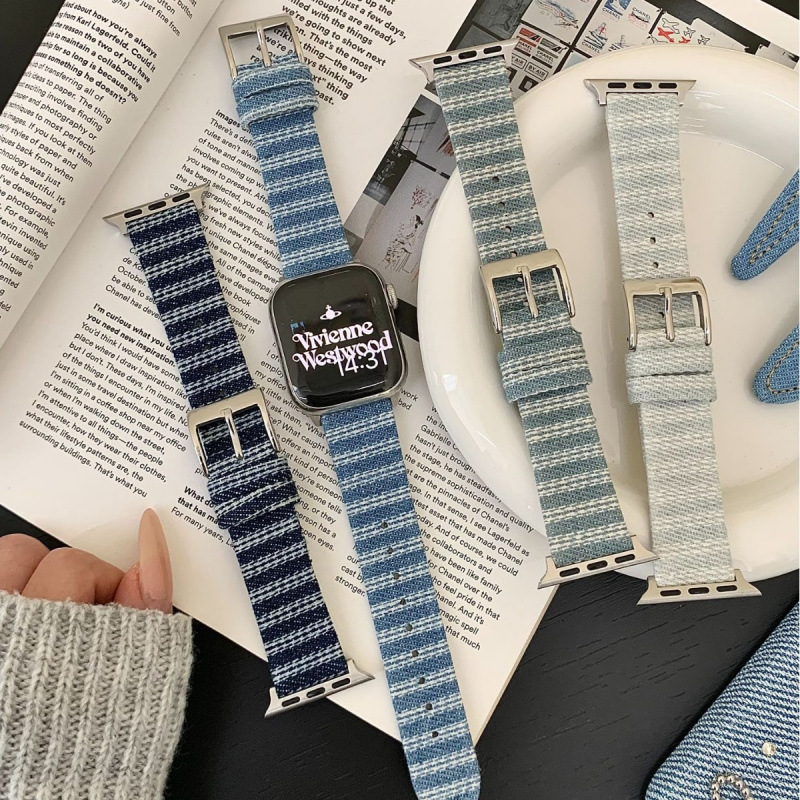 Suitable for Apple Watch 11 Band iWatch Series 10 9 8 7 6 SE Striped Denim Strap Ultra