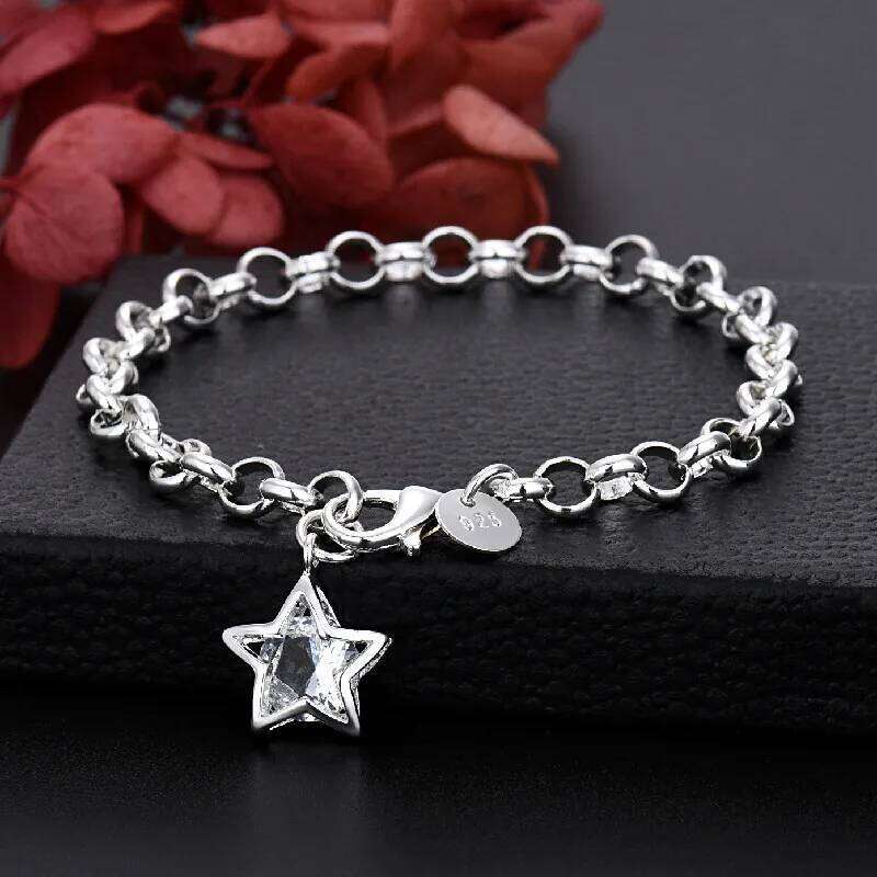 Fine Silver Color Bracelet Crystal star chain For Women luxury fashion party Wedding Jewelry lovers gift charms