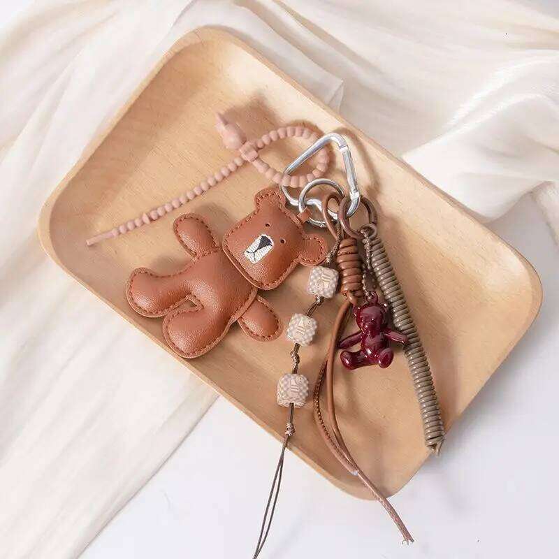 1 Piece Leather Little Bear Woven Rope Backpack Pendant Decoration Fashion DIY Keychain Bag Accessories XJ260106