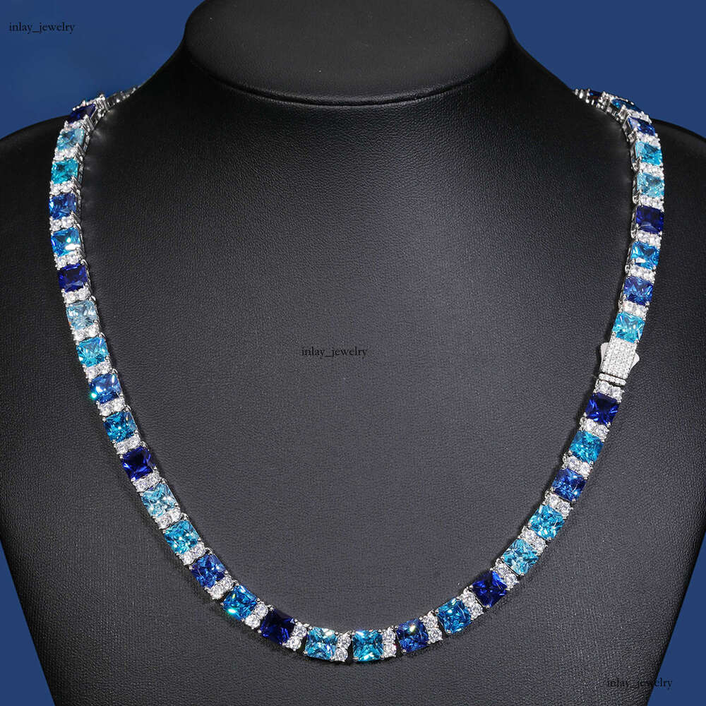 Gradient Style Party Jewelry Luxurious 925 Sterling Silver Princess Cut Colorful AAAAA CZ VVS Moissanite Cluster Tennis Chain Necklace