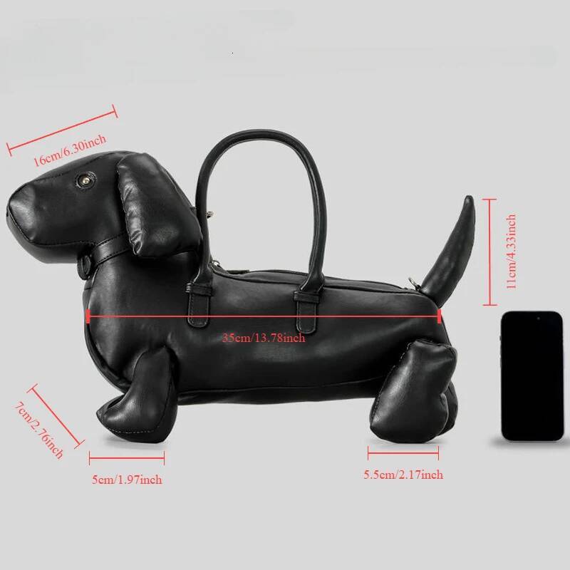 SIJIFSHANG Women's Fashion Creative Design Cute Dachshund Handbag PU Soft Leather Shoulder Messenger Bag