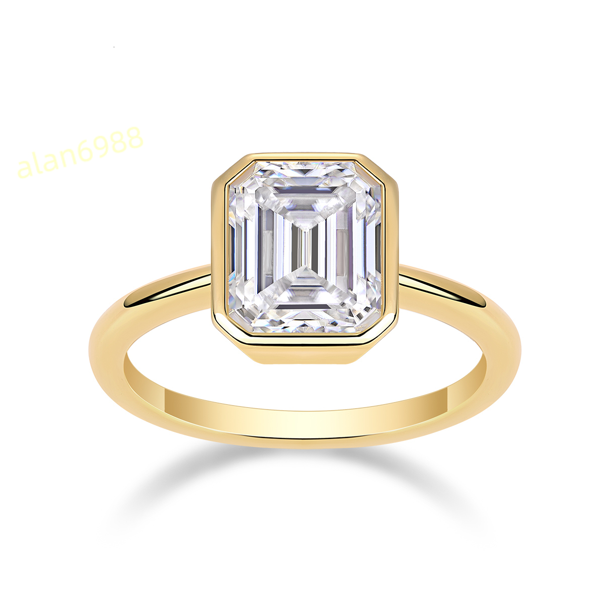Fast Shipping Classic 3ct Emerald Cut Moissanite and Diamond Gold Plated Womens Ring