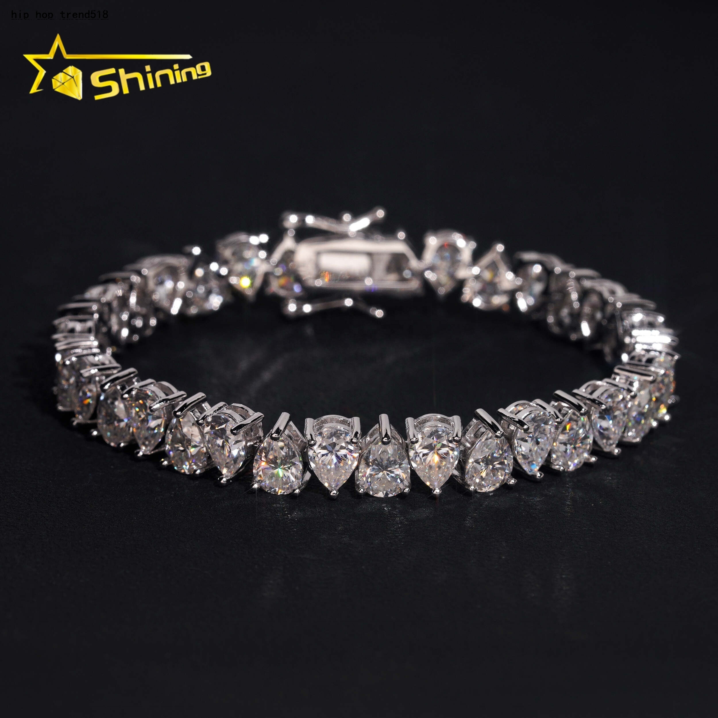 Pass Diamond Tester Upside Down Setting Pear Cut VVS Moissanite Diamond Tennis Bracelet Silver 925
