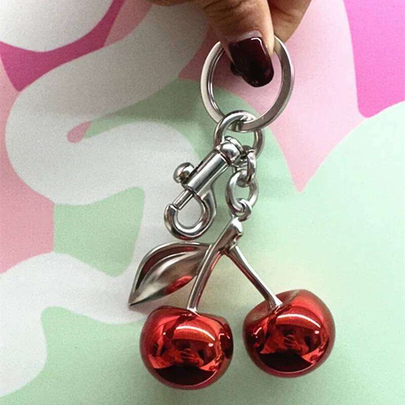 Fashion Glitter Mirror Face Red Cherry Pendant For Handbag Shoulder Bags Women's Keychain Bag Charms Accessories Gift XJ260106