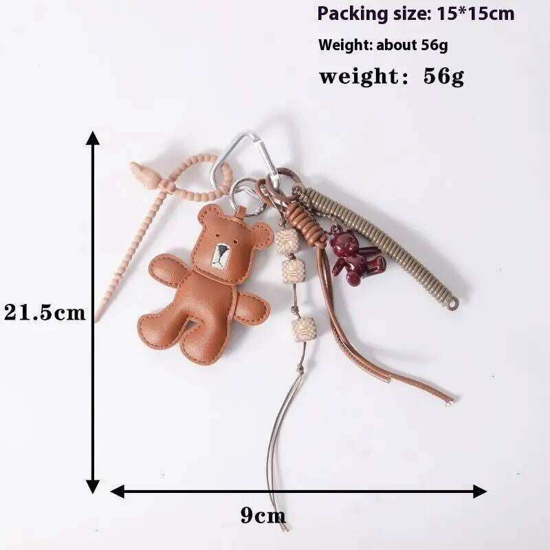 1 Piece Leather Little Bear Woven Rope Backpack Pendant Decoration Fashion DIY Keychain Bag Accessories XJ260106
