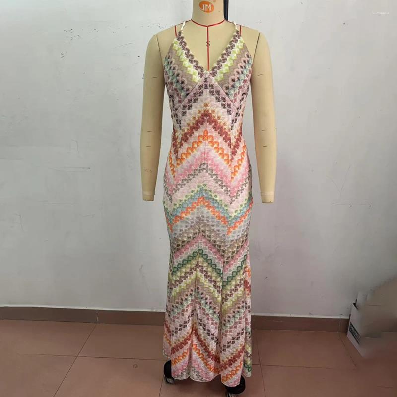 Women Beach Wear Sexy Backles Hit Color Chic Long Dresses Strapless Sleeveless Backless High Waist Elegant Spring Dress