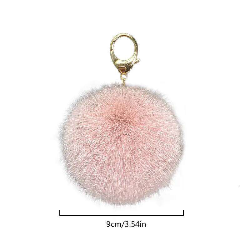 9CM Real ox Fur Ball Keychains for Women Girls Soft Plush Pompom Pendant Key Chains Rings Keyring Holder Charm Bag Gifts XJ260106