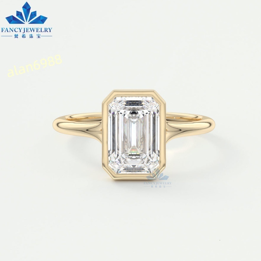 Fine Jewelry 14K Gold Moissanite Diamond Rings 30 CT Emerald Cut Pave Moissanite Bridal Ring