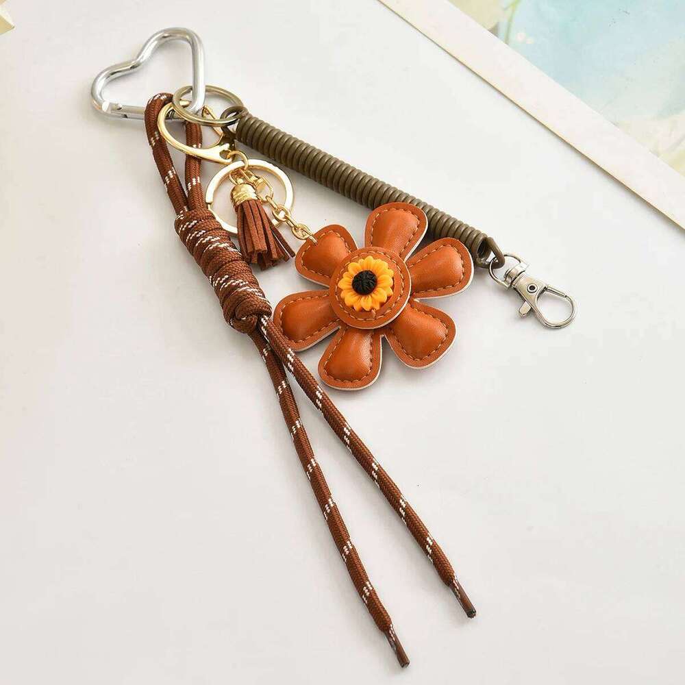 Fashion Creative Leather Sunflower Braided Rope Bag Charm Keychain for Women Ladies Stylish Backpack Key Ring Handmade Jewelry XJ260106
