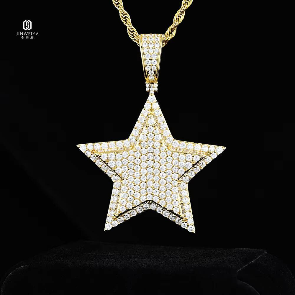 Hiphop Pendant Charms 925 Silver 3D Star Double Layers Round Brilliant Iced Out Moissanite Pendant GRA Certified Fashion Pendant