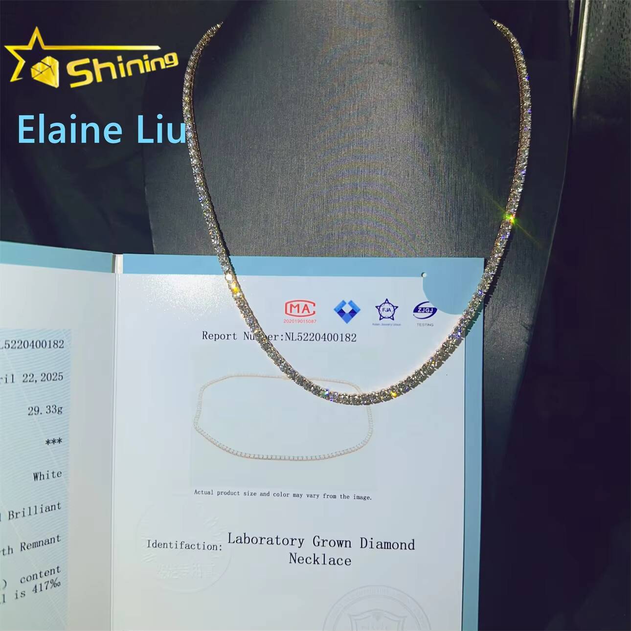 3mm Custom Luxury 10K Real Solid Gold Hip Hop Necklace Lab Grown Diamond-hpht Tennis Chain