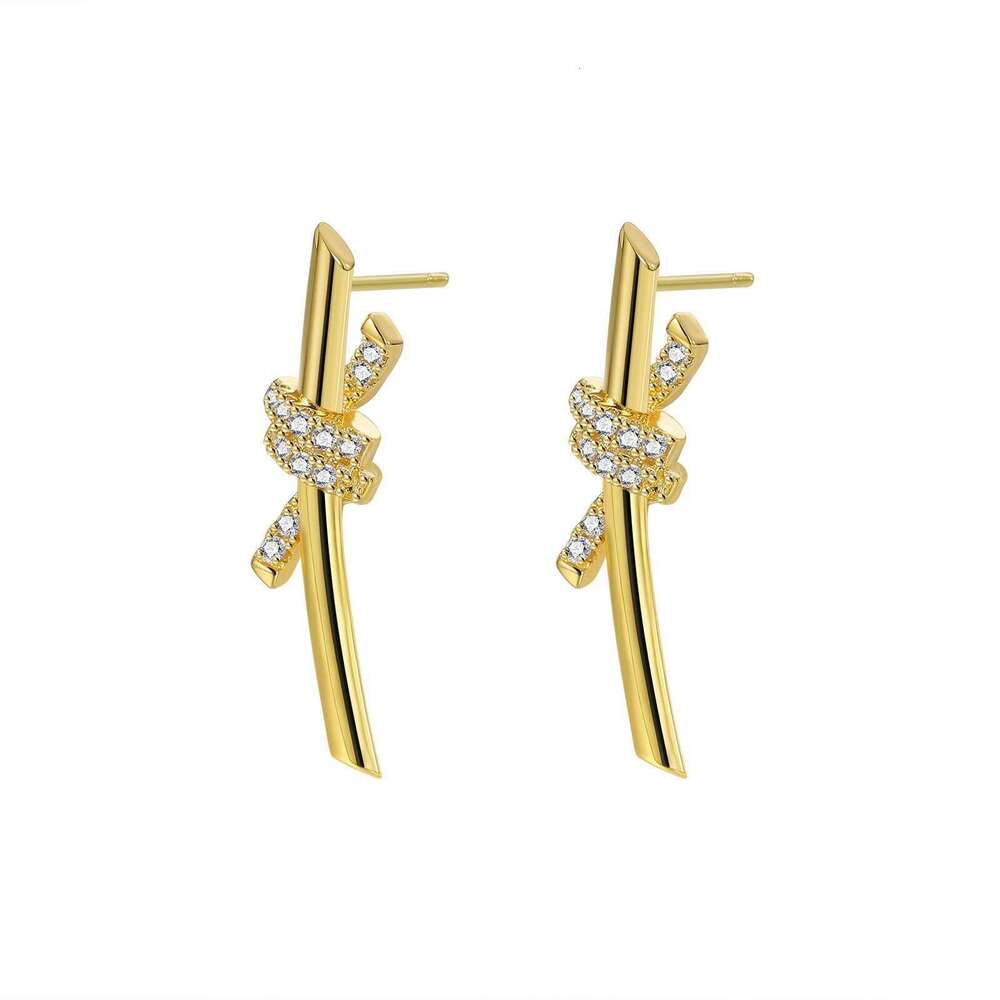 Minimalist Style Exquisite Knot For Women, Niche Design, Symmetrical Metal Zirconia Inlaid, Stylish And Elegant Earrings