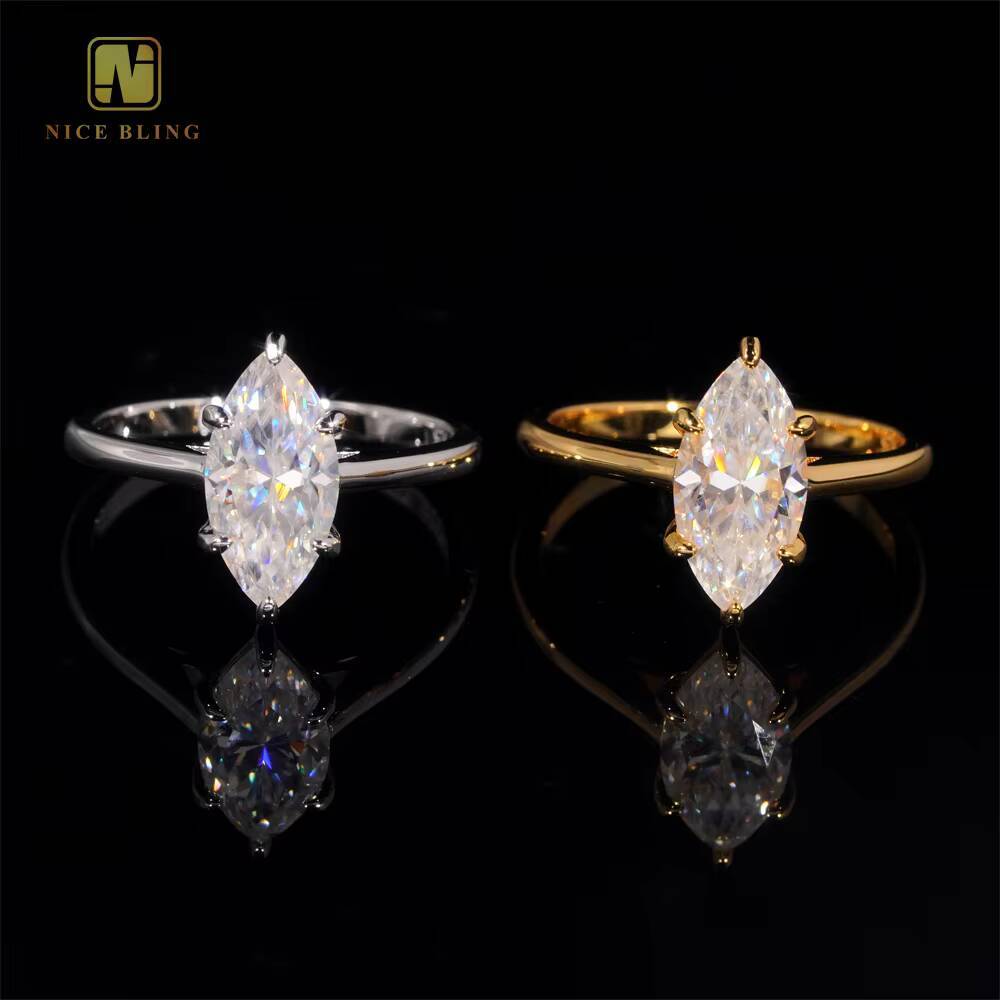 Women Jewelry Classic Simple Women Solitaire Wedding Ring Marquise Cut 925 Silver 2CT Moissanite Ring Engagement