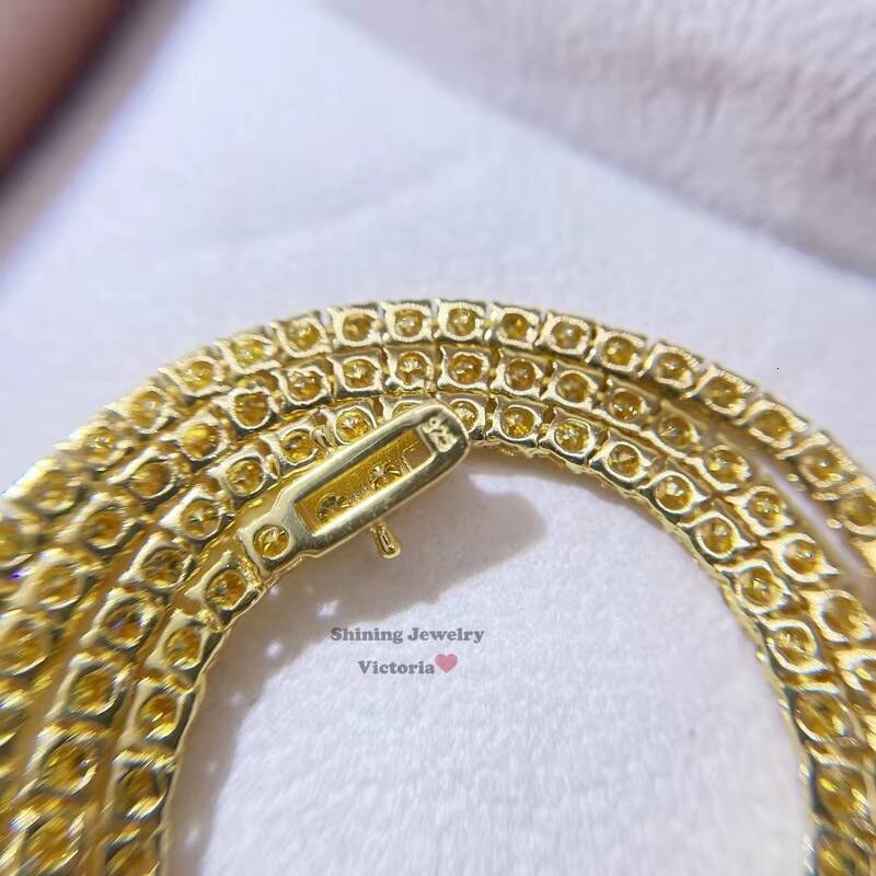 Sterling Silver 14k Yellow Gold GRA 3mm 4mm VVS Yellow Moissanite Tennis Chain