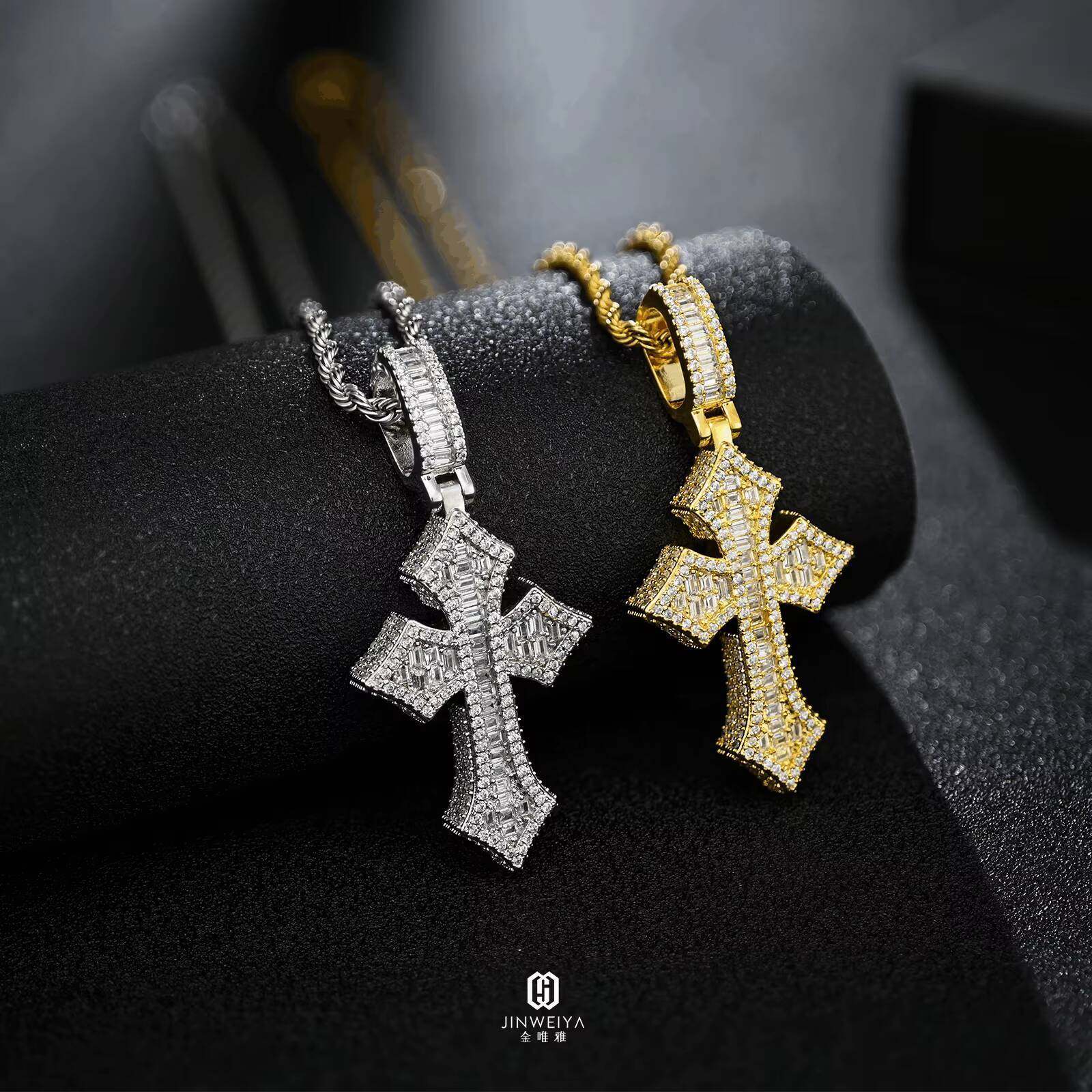 High Quality VVS Moissanite S925 Sterling Silver Cross Pendant with Plated Strand Chain for Parties Fine Pendants Charms