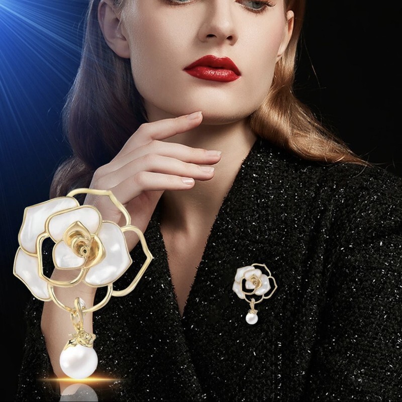 New High-End Brooch Camellia Brooch High-End Fashion Pin Alloy Jewelry Clothing Accessories