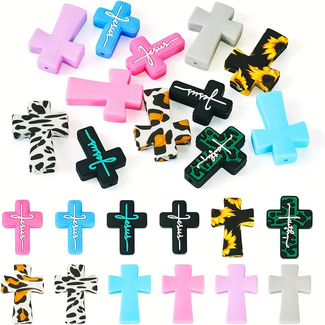 12pcs Cross Silicone Focal Beads For Jewelry Making DIY Creative Pens Characters Decors Key Bag Chain Bracelet Necklace Handmade 260106