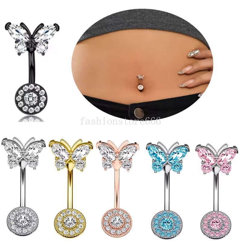Stainless Steel Belly Button Ring Belly Rings for Women Pearl Sparkling Belly Piercing Butterfly Piercing Jewelry
