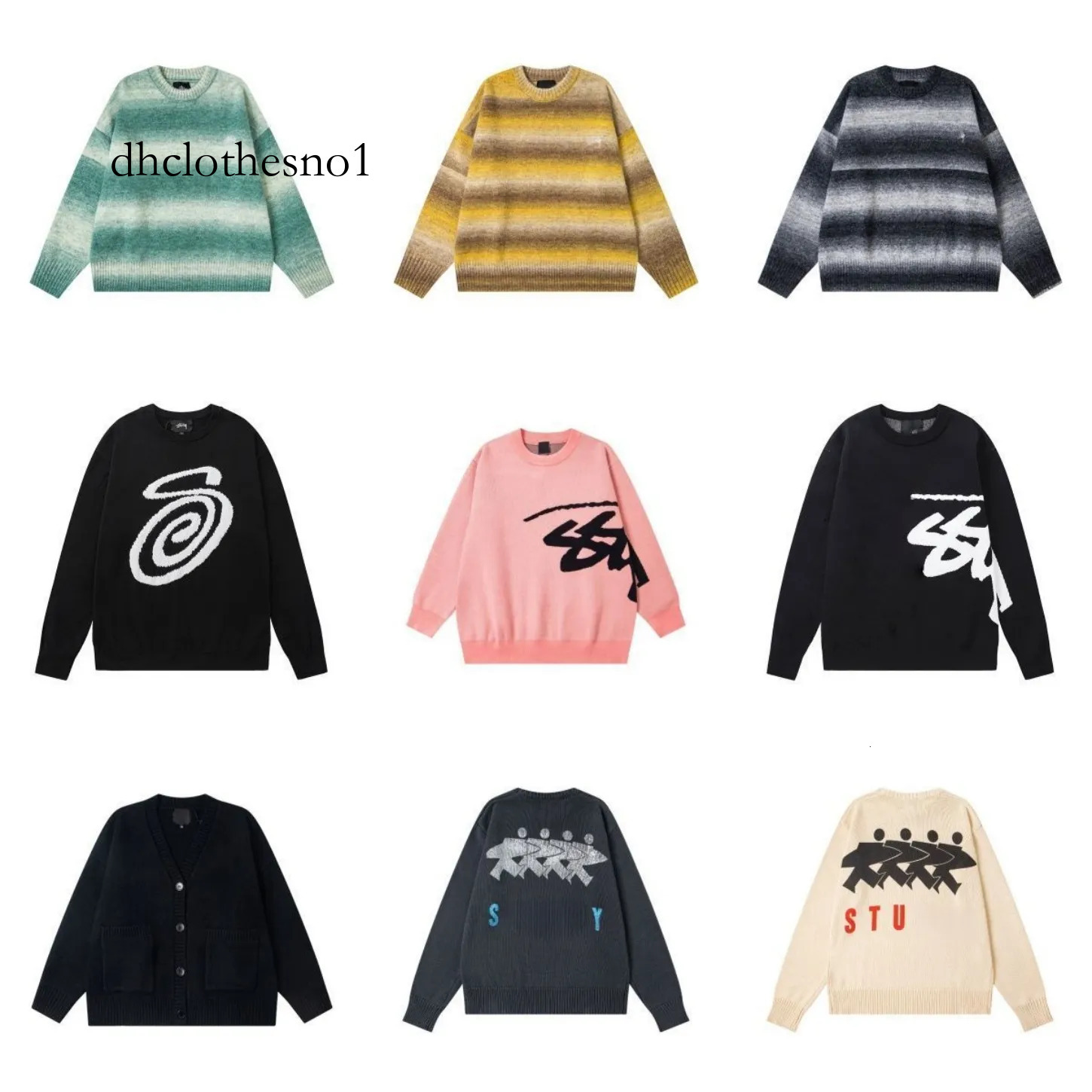 Stussysweaters sweater designer high quality men womens Letter Round Neck Knitted Long Sleeved American Streetwear Retro Gradient Print 2026 stussylys hoodie 007